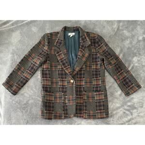 Vintage Kenneth Mitchell Jacket Womens Plaid Patchwork 90s Dark Academia Preppy